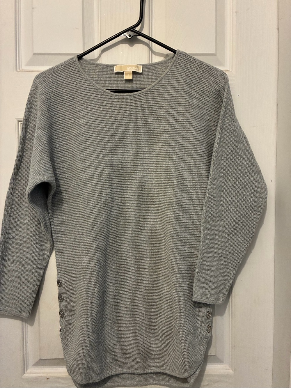 Michael Kors Light  Gray Women's Knit Sweater with Side Button Detail